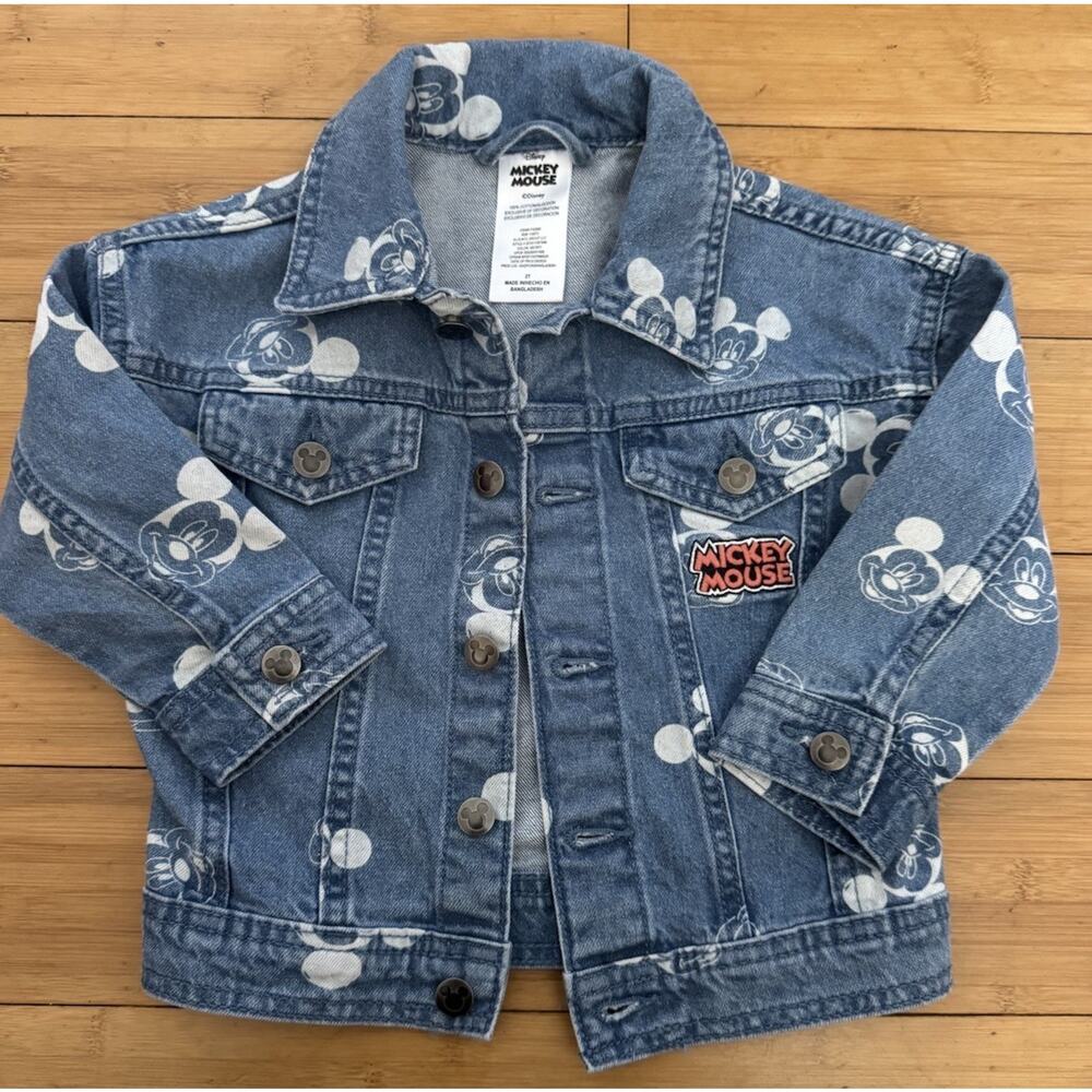 Cutie Mickey Mouse Denim Jean Jacket 2T Walt Disney All Over Print & Appliqué
